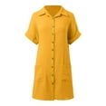 thumbnail image 5 of Formal Dresses Women, Linen Shirt Casual Cotton Lapel Collar Button Midi Dress With Short Sleeves Loose For Wedding Guest Lavender Dress Women Cute Dresses (M, Yellow) ZMTing, 5 of 5