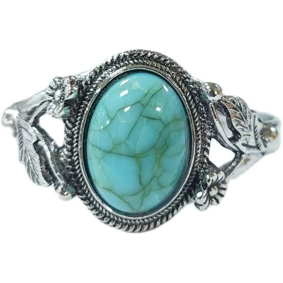 Turquoise Bracelet for Women Natural Stone Turquoise Engraved Cuff Bracelet Western National Style Stone Stretch Round Bead Bracelets Bangle for Women Men Boho Jewelry