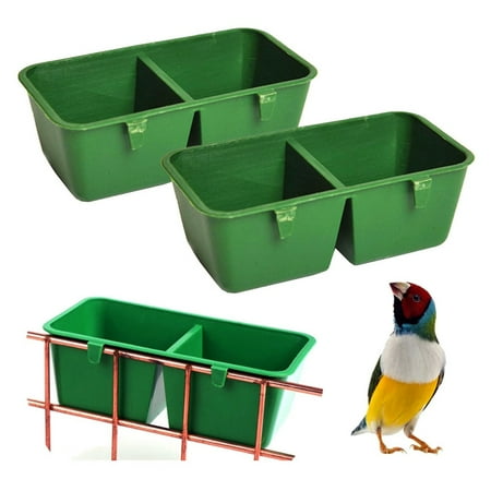 2-Pack Bird Cage Food and Water Bowls, Green Compartment Hanging Bird Feeder for Parakeet, Canary, Finch and Cockatiel,3.9IN