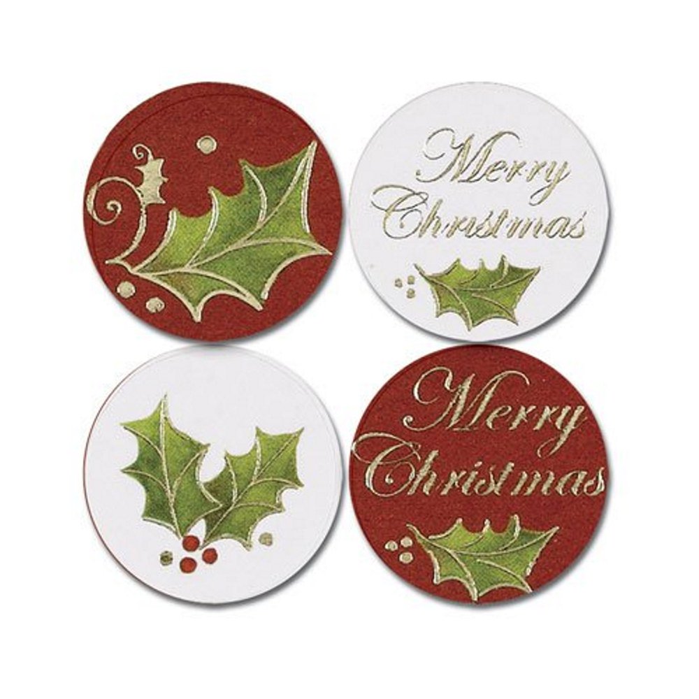 Christmas Holly Round Envelope Seals Assorted Red and White 1 Inch