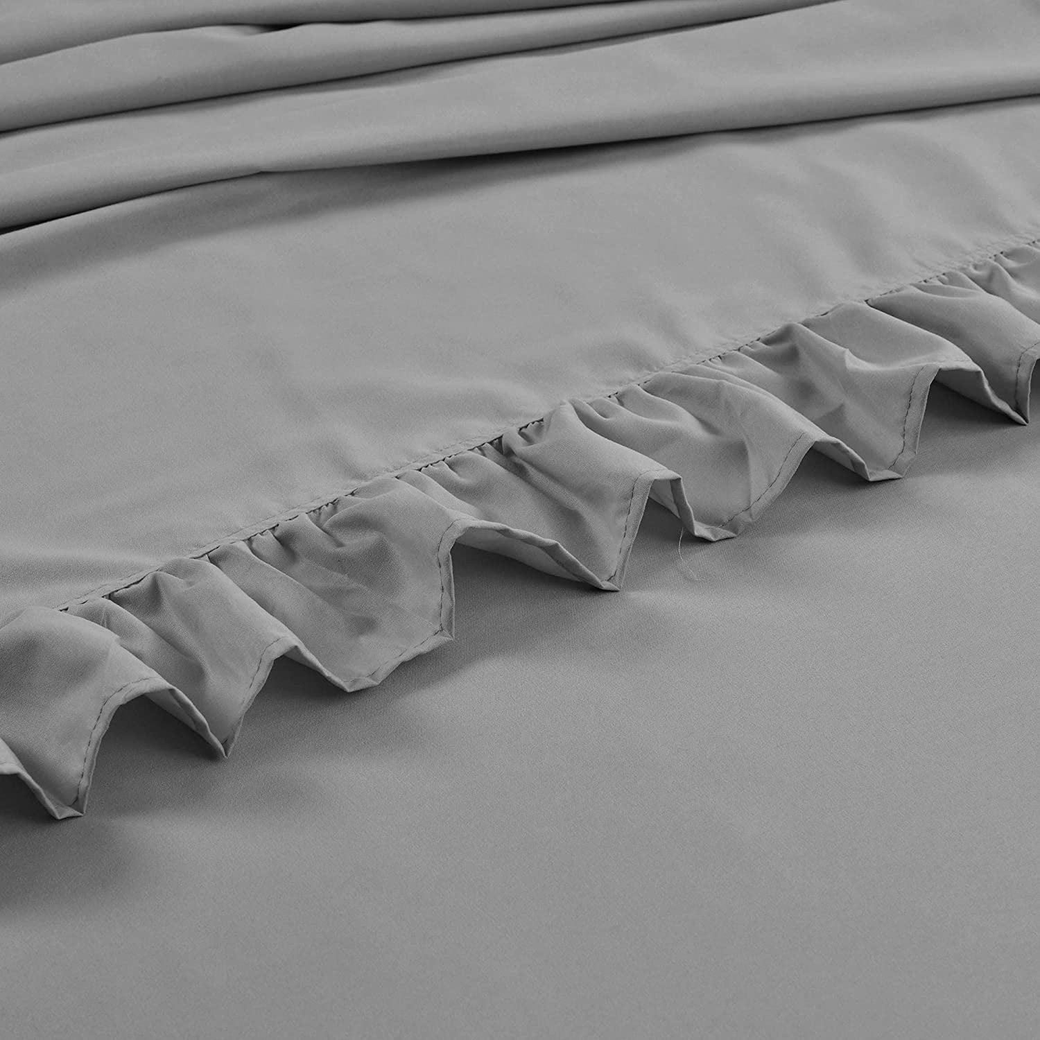Ruffle Bed Sheet Set 6 Piece - 15 Inch Deep Pocket - 100% Pure Bamboo Bed Sheet Set - Anti Static Feels Like Silk - Super Comfy, Extra Soft and Luxury - Dark Gray Solid, King Size.