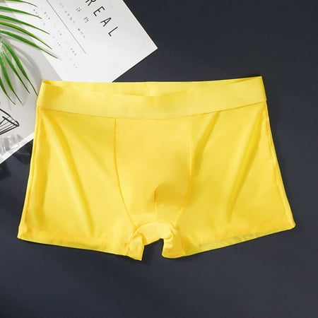 YWDJ Mens Boxer Briefs Underwear Plus Size Breathable Lightweight No Show Ice Silk Thin Style Traceless Boxers Business Breathable Mens Summer Comfortable Boxers Yellow L