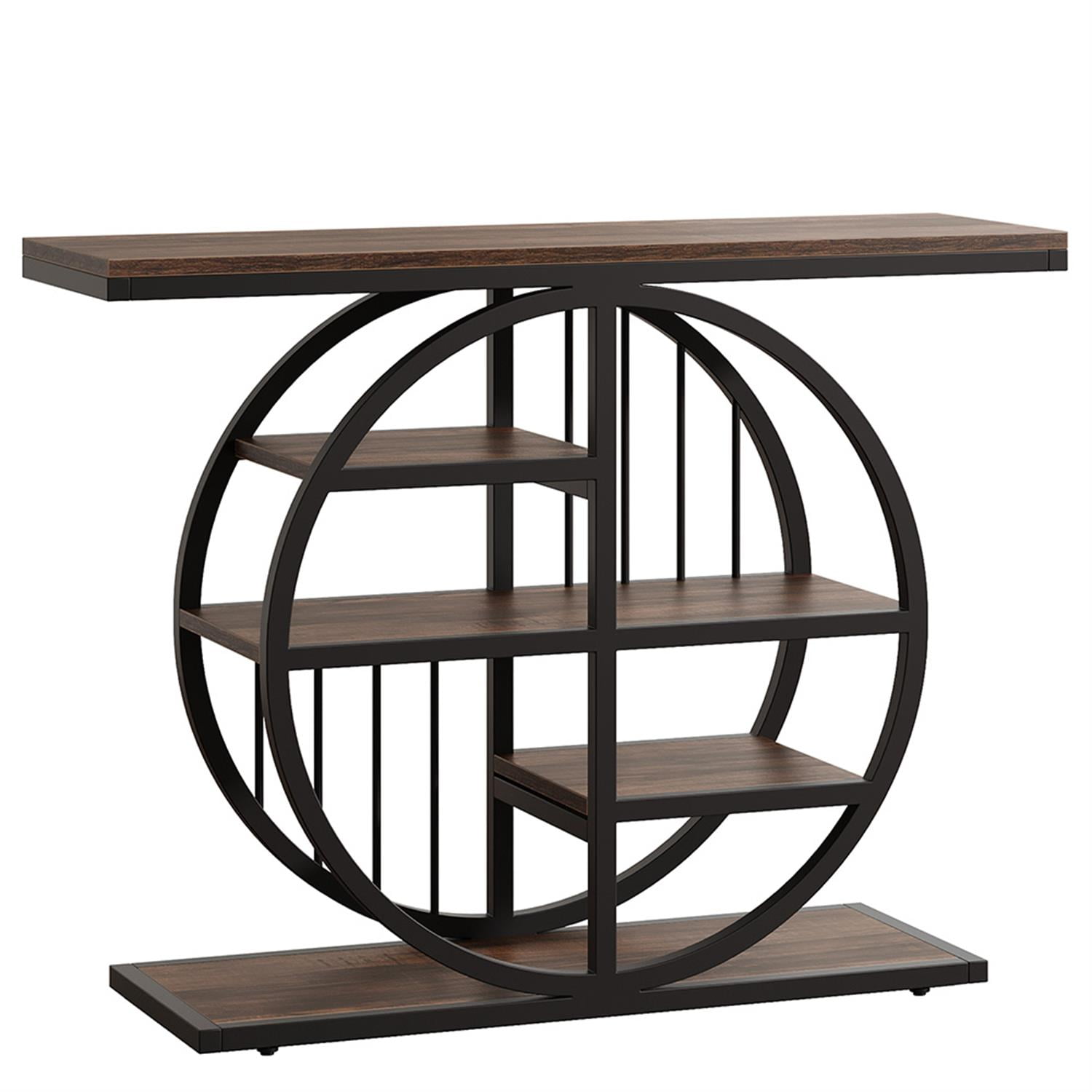 Demi Bonn 39" Console Table, 5-Tier Entryway Table Sofa Table with Circle Base for Hallway, Bedroom, Living Room, Brown