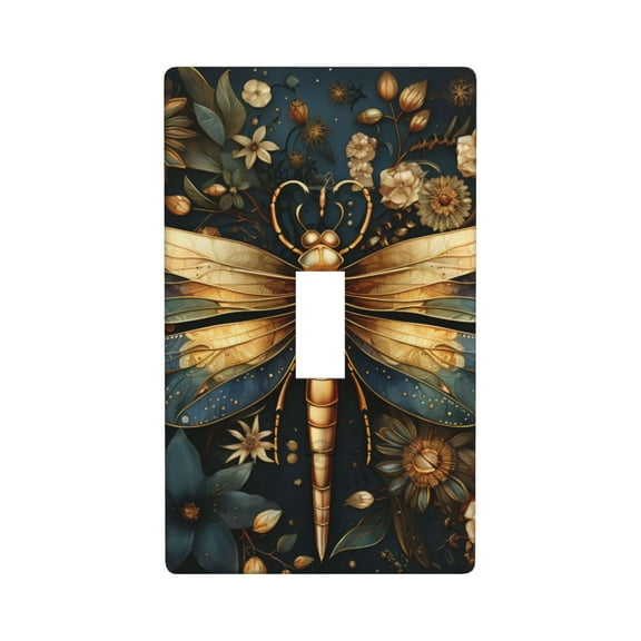 1-Gang Toggle Wall Plate Single Light Switch Cover - Gold Dragonfly art Vintage