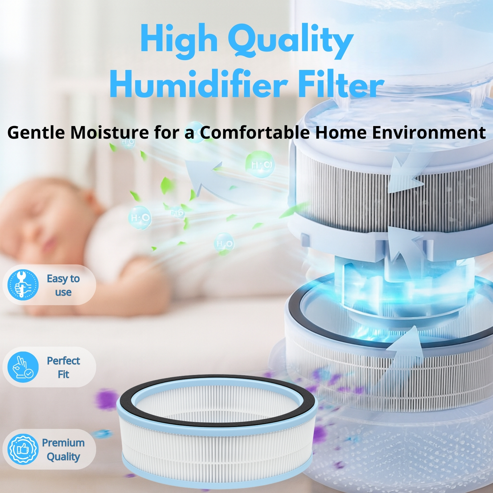 Nispira HEPA Filter Replacement Compatible with LEVOIT Sprout Evaporative Humidifier LEH-B381S, 2 Pack