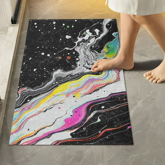 Yayeee Bath Rug for Bathroom Floor Non Slip Rectangle Fluffy Soft Absorbent Mat, 16"x24", Colorful White