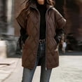 thumbnail image 2 of Vdgthytj Puffer Vest Women Full Zip Stand Collar Diamond Quilted Mid-Length Short Sleeve Gilet Winter Warm Casual Outerwear with Pockets(X-Large,Coffee), 2 of 7