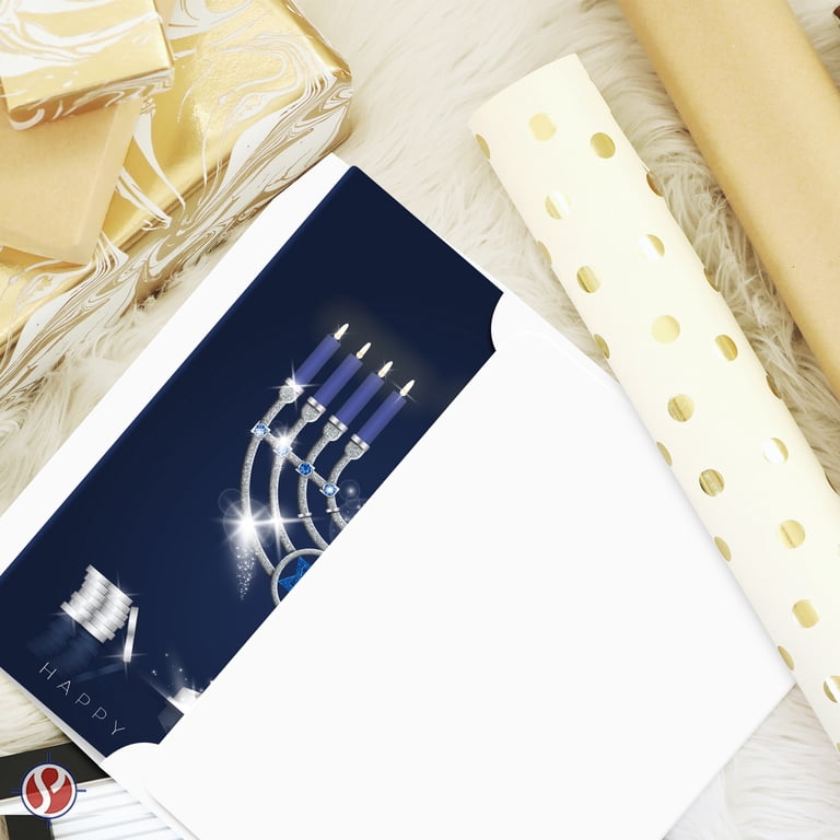 Happy Hanukkah Greeting Cards, Blue Menorah Design, 25 Pack photo 5