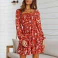 thumbnail image 1 of DPTALR Robe d'Été Décontractée à Manches Longues Col Carré Imprimé Floral pour Femmes, 1 of 6
