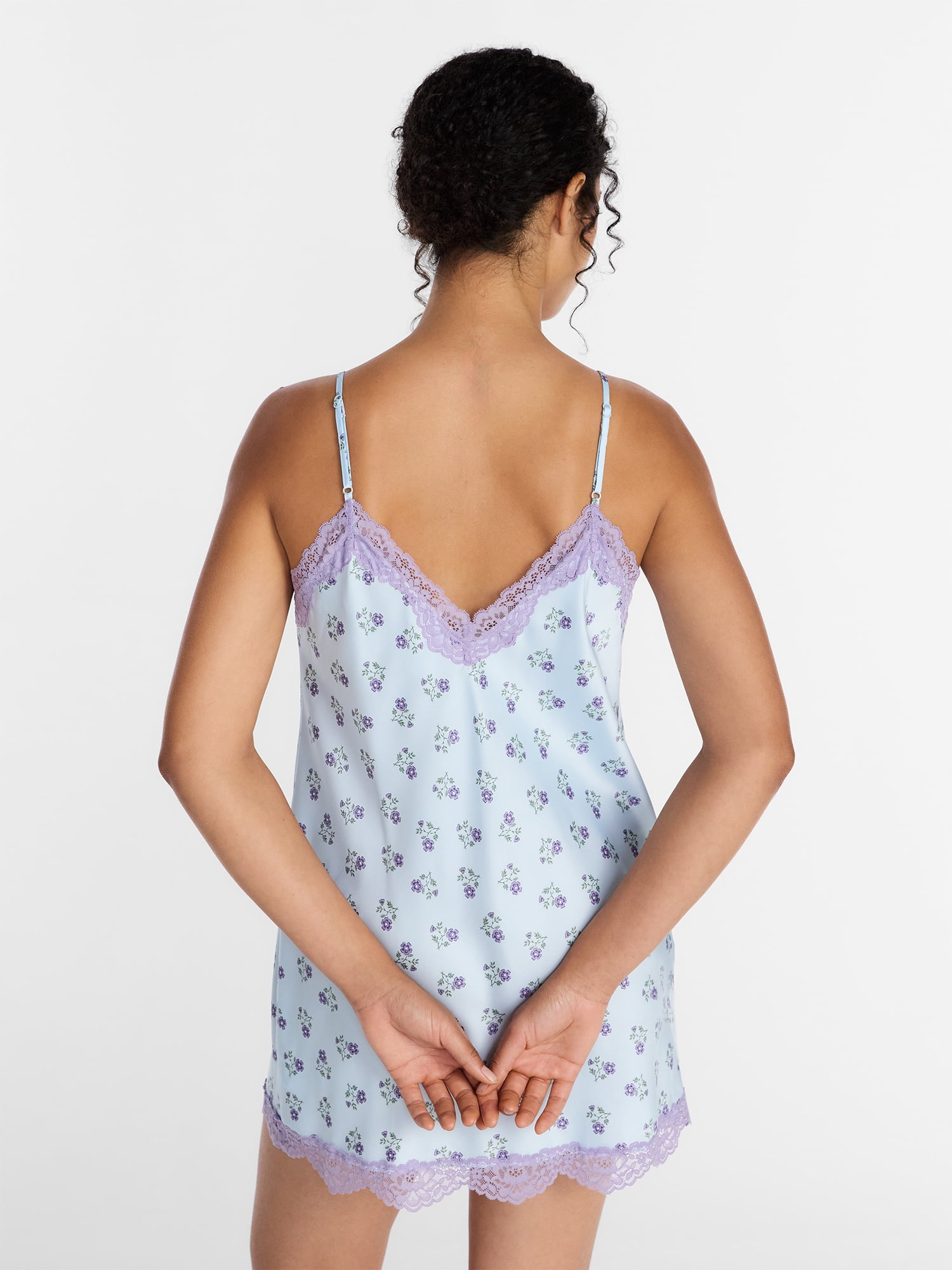 Joyspun Women's Lace Trim Stretch Satin Chemise, Sizes S-3X