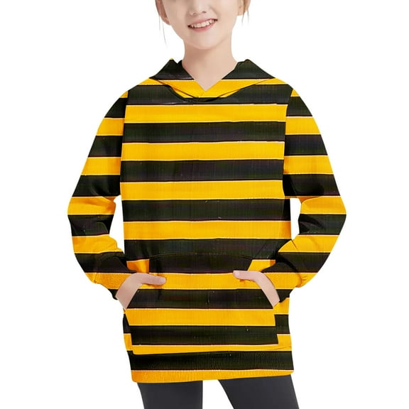 Hoodies for Girls 10-12 Striped Fall Casual Hooded Sweatshirt with Pocket 4-13t Little Girl Long Sleeve Tops, Yellow, 5 Years