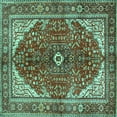 thumbnail image 1 of Ahgly Company Indoor Square Medallion Turquoise Blue Traditional Area Rugs, 8' Square, 1 of 4
