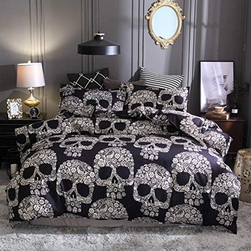 Zhh Skull Bedding Set Black And White Fl Skeleton Microfiber Queen Size Duvet Cover 3 Piece Com Zhh Skull Bedding Set Black And White, Skull Bedding King Size