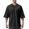 thumbnail image 2 of Men's Fitness V Neck T Shirt Solid Color Casual Loose Fit Comfortable Breathable Soft Short Sleeve Tee for Workout Gym Running Men's Oversized Tee Summer Tops Streetwear, 2 of 7