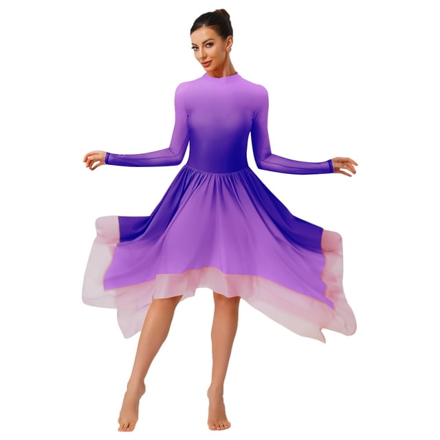 vastwit Costume de Danse Lyrique Moderne pour Femmes à Manches Longues, Valse, Danse de Salon, Performance, Robes de Danse Lavande TTG