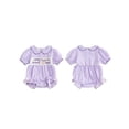thumbnail image 2 of BemeyourBBs Baby Girl 1/2 Birthday Outfits Half Birthday Clothes Plaid Bubble Romper Half Way To Sweet One Letters Embroidery Doll Collar Short Sleeve Smocked Bodysuit Playsuit, 2 of 9