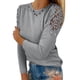 thumbnail image 2 of Puntoco mujeres Casual sólido cuello redondo encaje ahueca hacia fuera manga larga pulóver blusa adelgazante camiseta tops Puntoco Puntoco-1029, 2 of 6