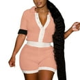 thumbnail image 2 of Riforla Shorts Set for Women Knit Color Block Button Down Shirt and High Waist Shorts Tracksuits Jumpsuits Sets for Women 2 Pieces Orange XL, 2 of 7