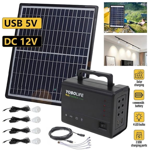 Portable Solar Panel Power Generator Kit Battery Pack Power Station   4 Bulb