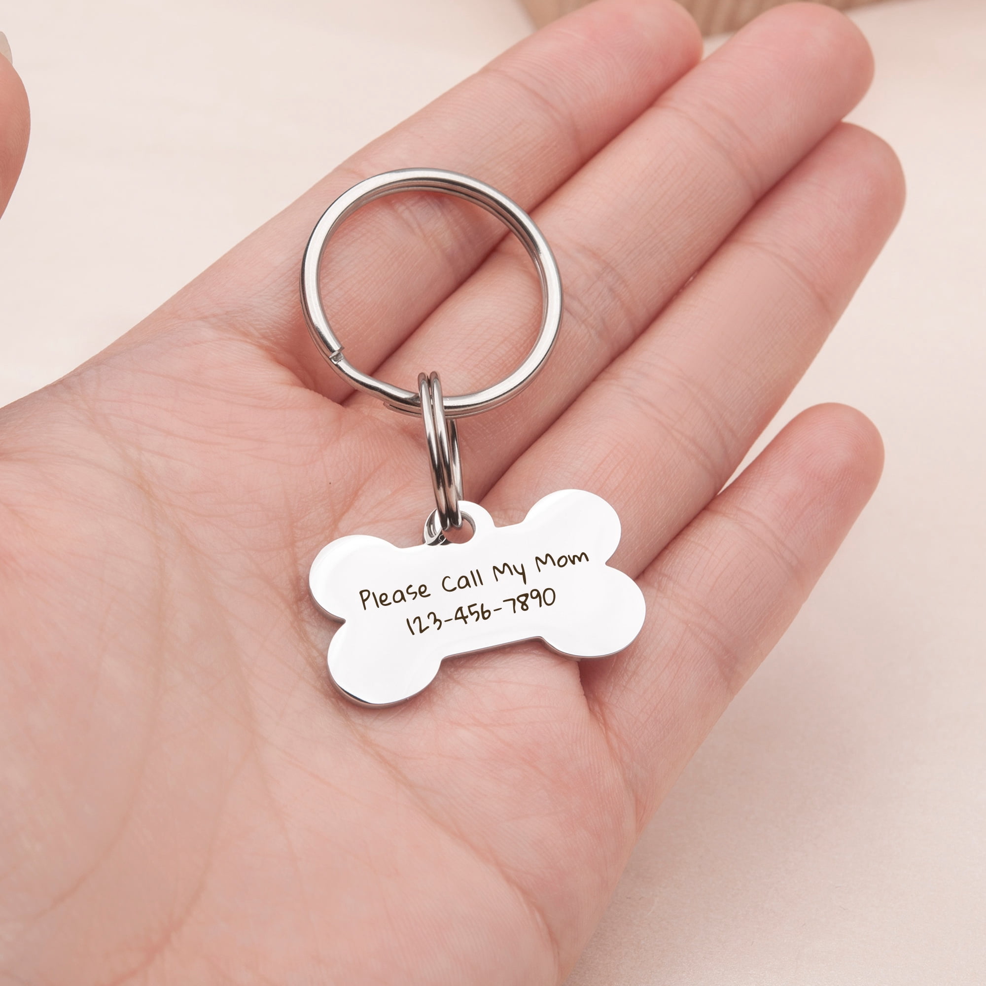Anavia Metal & Stainless Steel Bone Name Tag with Funny Paw Icon Birthday Holiday Christmas Engraved Dog ID Tag, Black, S