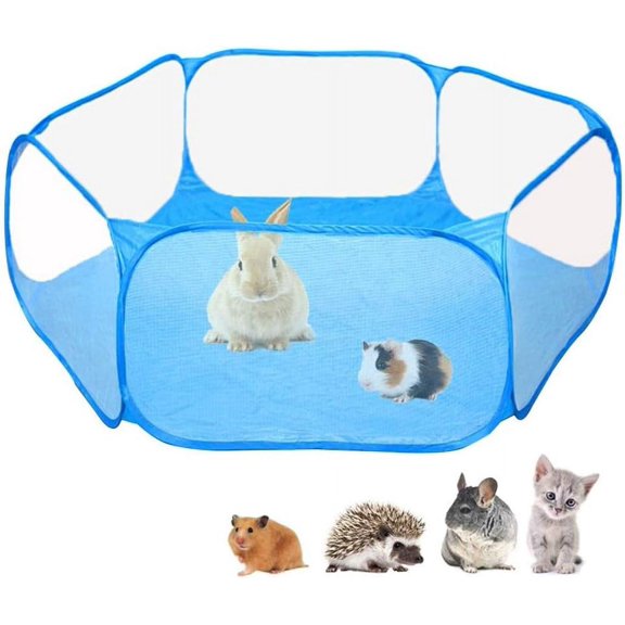 Small Animals C&C Cage Tent, Breathable & Transparent Pet Playpen Pop Open Outdoor/Indoor Exercise Fence,Portable Yard Fence For Guinea Pig,Rabbits,Hamster,Chinchillas And Hedgehogs -Blue Waterproof