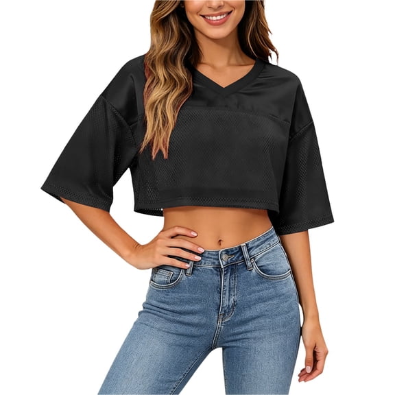 Yuanlong Womens T-Shirts Y2k Mesh 3/4 Sleeve Cropped Top Breathable Drop Shoulder Loose Fit Sporty Casual Sylish Street Tee Top