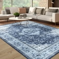 thumbnail image 3 of EastVita Area Rugs Carpets 5'*7' Vintage Distressed Print Rug Boho Washable Area Rug Floral Print Distressed Rug Non-Shedding Anti-Slip Rug Home Decor,Navy Blue blue 5ft*7ft, 3 of 7