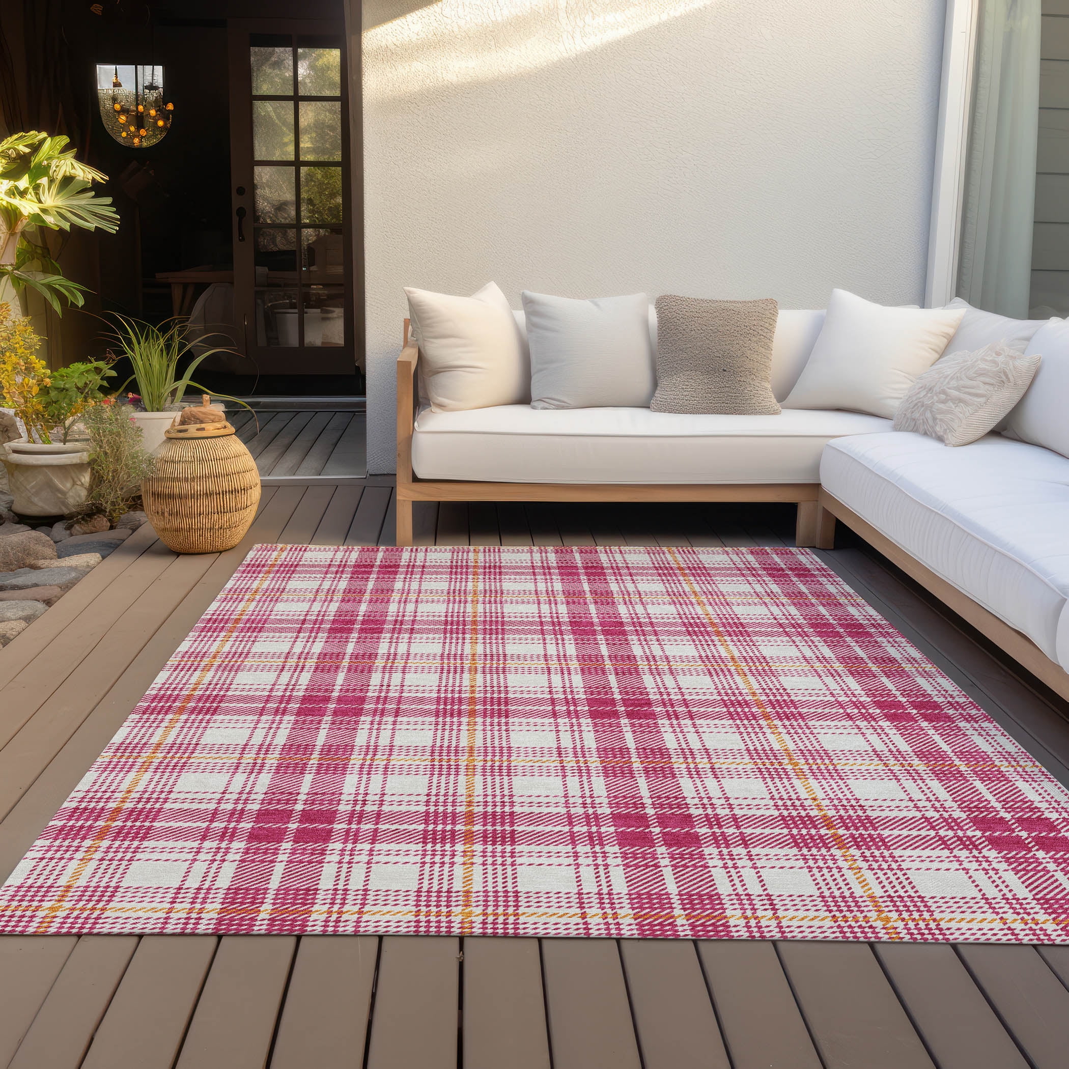 Addison Rugs Chantille Indoor/Outdoor Transitional Plaid Blush Washable Rectangle Rug, 2'6" x 3'10"