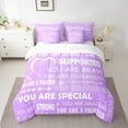 thumbnail image 3 of Manfei Kids Princess 7 Pieces Bedding Comforter Set, Dreamy Purple Cartoon Full Bedding Set, Positive Thoughts Reversible Fitted Sheet Flat Sheet, Luxury Bedroom Decor, 3 of 8