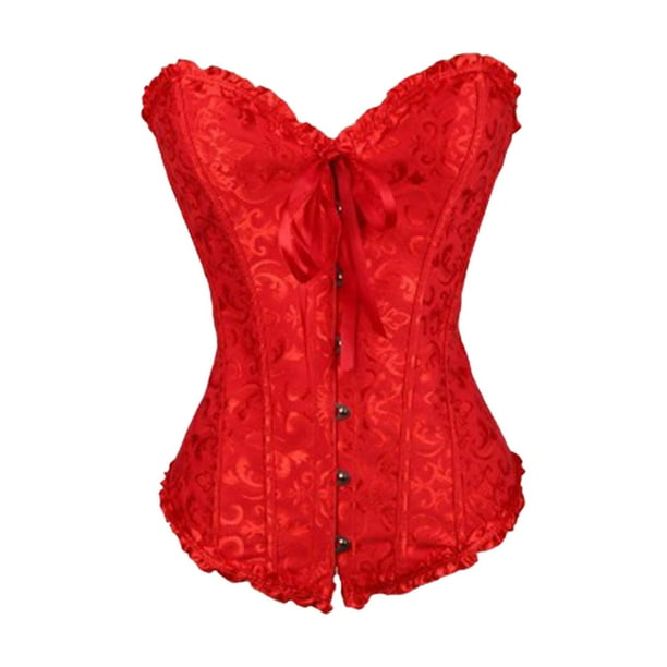 Camisola con corsé floral de jacquard y cordones para mujer, ropa de club con varillas de acero en espiral rojo