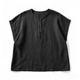 thumbnail image 7 of ClodeEU Women's Round Neck Short Sleeve Linen Blend Top ,Solid Color Casual Loose Fit Spring Summer Blouse Black,Women's Plus L, 7 of 7