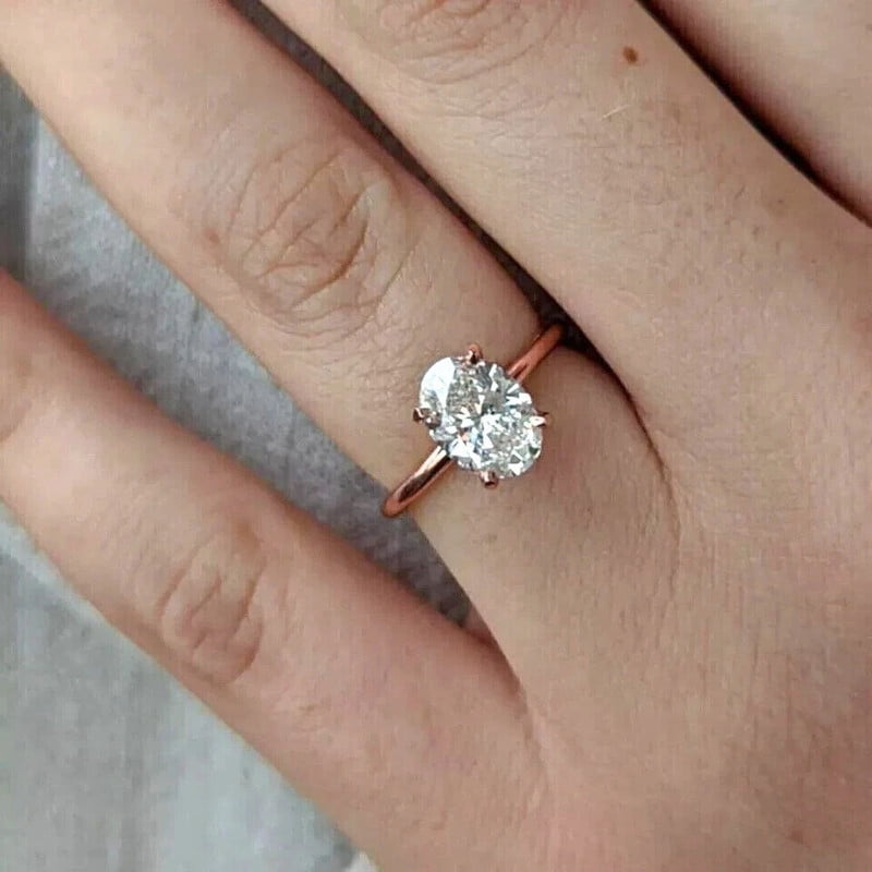 solitaire jewels 2.5CT Oval Moissanite Solitaire Engagement Ring For Women, 10K Rose Gold