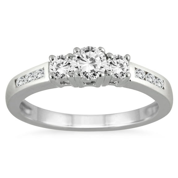 1/2 Carat TW Diamond Three Stone Ring in 10K White Gold (J-K-L Color, I2-I3 Clarity)