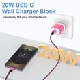thumbnail image 2 of Type C Charger Block Fast Charging, PD 20W Charging Block with Type C to C Cable 6FT, USB C Block Charger Wall Adapter Plug Charger Station Power Base Compatible for iPhone Samsung Android, Pink, 2 of 7