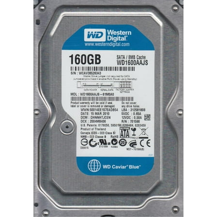 WD1600AAJS-61M0A0, DCM DHNNHTJCEN, Western Digital 160GB SATA 3.5 Hard Drive