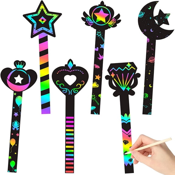MALLMALL6 30Pcs Fairy Stick Scratch Paper Art Set for Birthday Party, DIY Scratch Paper Cutouts