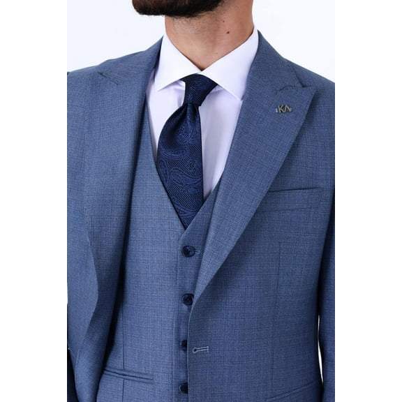 Suit, Vest Dovetail Collar Slim Fit Handmade Light Navy Blue Stylish Men's Business Suit