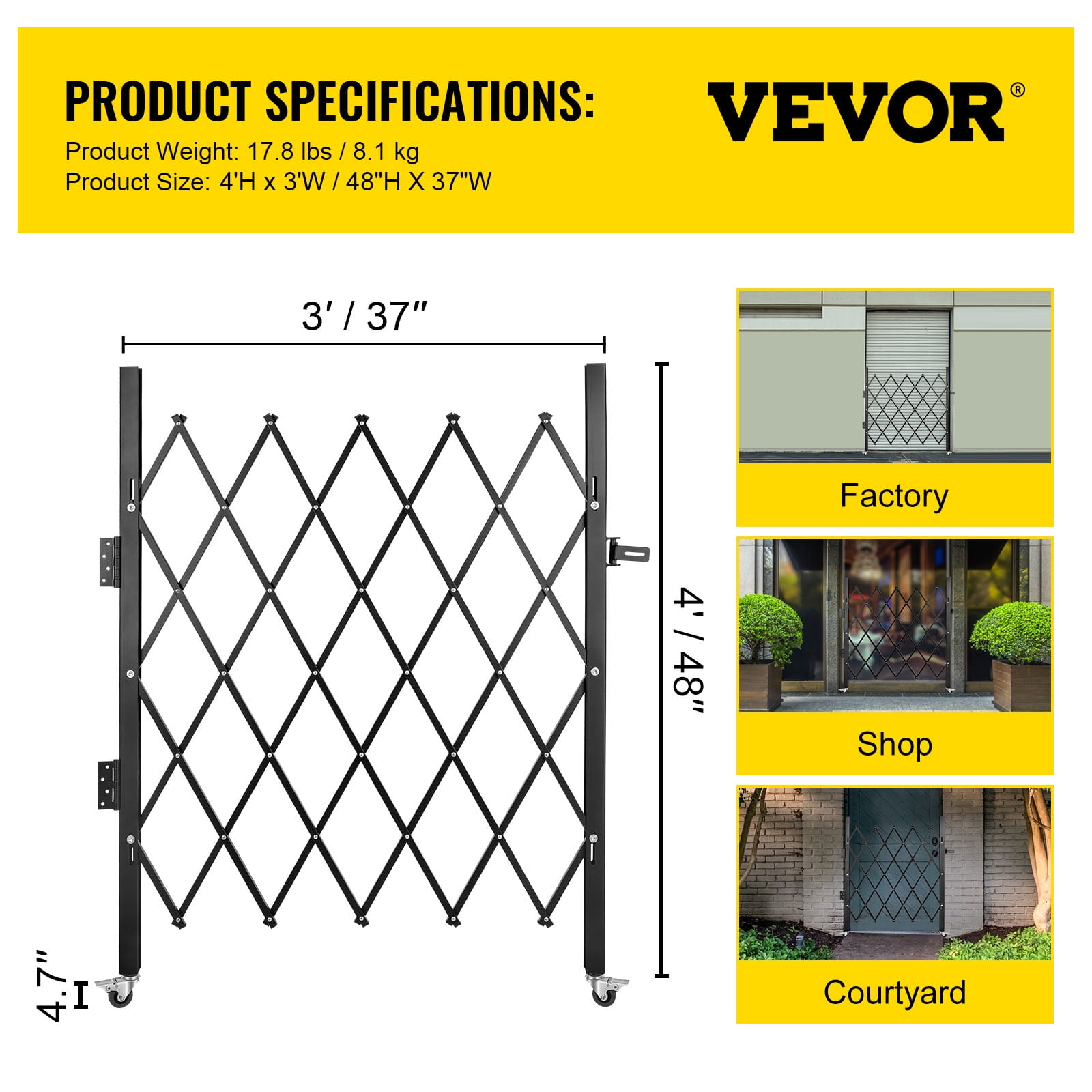 Buy VEVOR Single Folding Security Gate, 48 H x 37 W Folding Door Gate