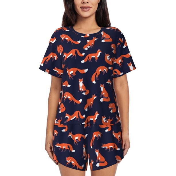 Fotbe Foxes In Different Poses Conjunto de Pijama Estampado para Mujer, 2 Piezas, Ropa de Dormir con Camiseta de Manga Corta y Shorts Suaves-Small