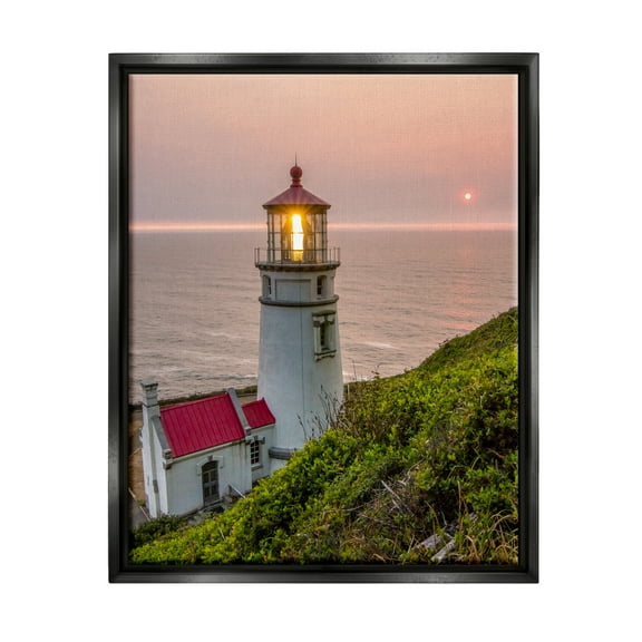 Stupell Industries Lighthouse at Sunset Nature Photography Black Floater Framed Art Print Wall Art, 17 x 21