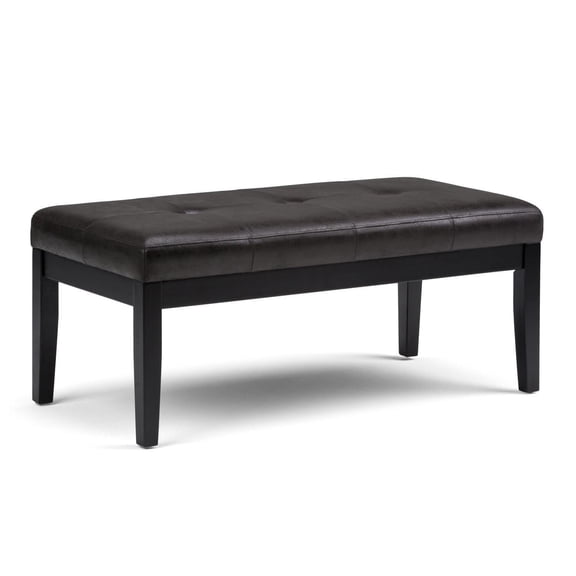 Lacey 41 inch Wide Contemporary Rectangle Tufted Ottoman Bench in Distressed Black Vegan Leather