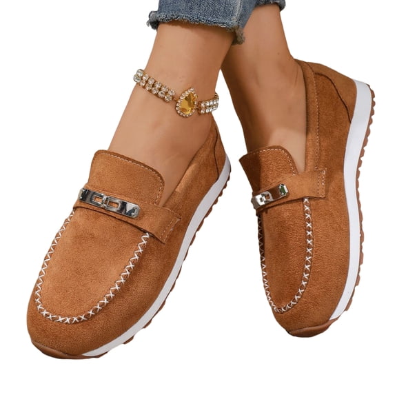 EKVAHL Women's Orthopedic Slip‑On Loafers, Faux Suede Moccasin Shoes, Lightweight Office Daily Walking Flats Brown