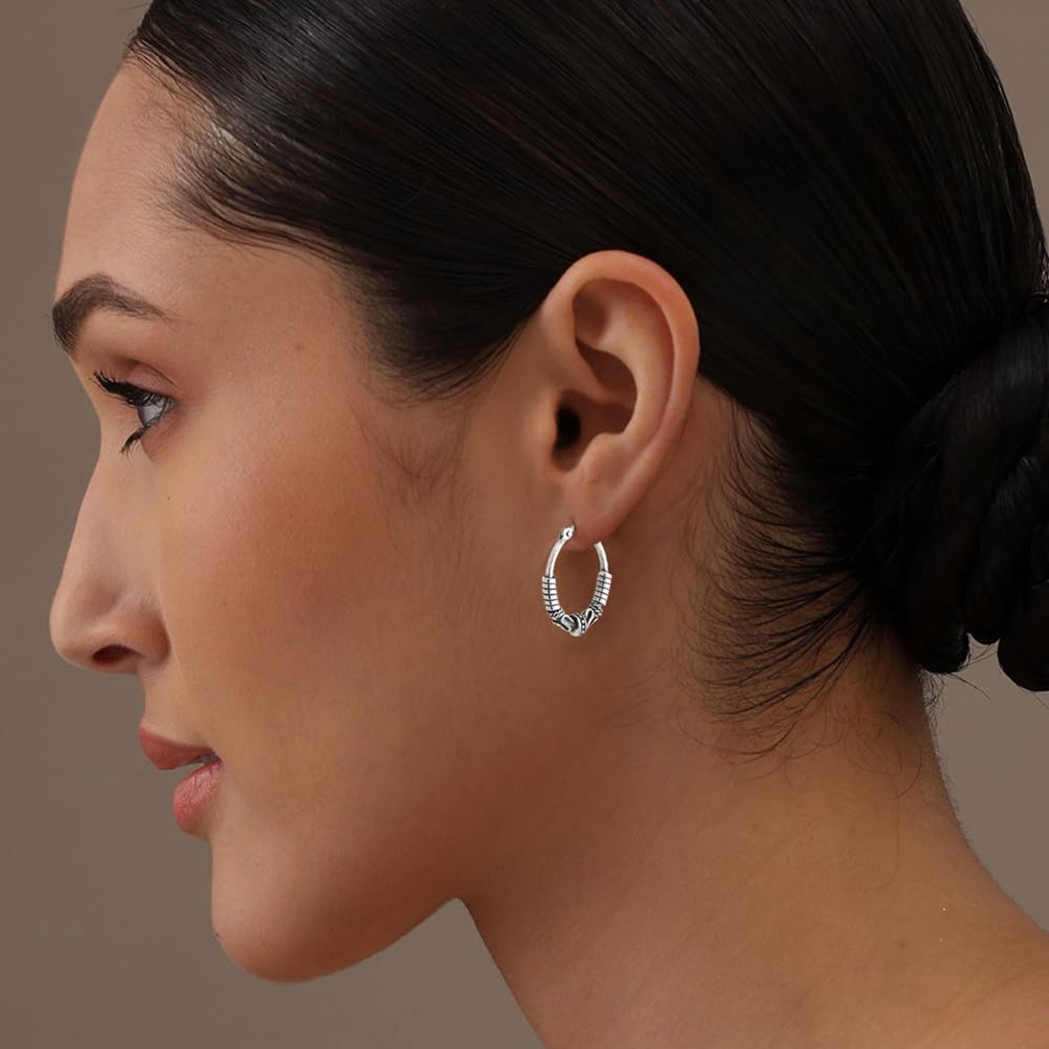 LeCalla 925 Sterling Silver Jewelry Light-Weight Oxidized Tribal Bali Hoop Earring for Women and Teen 20MM