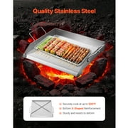 KFFKFF Griddle in Stainless Steel, Dimensions 18x16 inch, Flat Rectangular Shape, Suitable for BBQ Grill, Teppanyaki, Compact Cookware with Handle, Ideal for Outdoor Activities like Camping