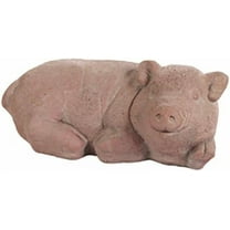 Solid Rock Stoneworks Laying Piglet Stone Statue 5in Tall Brick Color