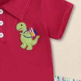 thumbnail image 2 of Kids Toddler Boy Back to School Outfit Dinosaur Embroidery Short Sleeve Polo Shirt Tops Plaid Shorts Set Clothes,Red, 2 of 7