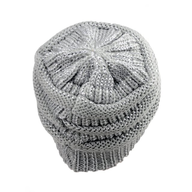 Bonnet Unisexe Tendance Chaud Chunky Doux Extensible en Tricot Torsadé - Argent