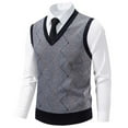 thumbnail image 4 of WAENQINLA Men's Argyle Sweater Vests Sleeveless Business Casual Knit Vest Tops V Neck Slim Fit Knitted Sweater Dark Gray XL, 4 of 5