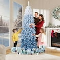 thumbnail image 4 of 6ft Pre-lit Snow Flocked Pencil Christmas Tree Fir Hinged Slim Corner Xmas Tree Holiday Decoration with 250 Incandescent Warm White Lights & 814 Snow Branch Tips, Blue Gradien, 4 of 9