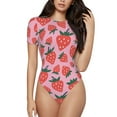 thumbnail image 2 of Goofa Cartoon Strawberry Printed Women Rash Guard Short Sleeve,Tummy control Swimsuit Surfing Swimsuit Bathing Suit One Piece Swimsuit UPF 50-Medium, 2 of 9